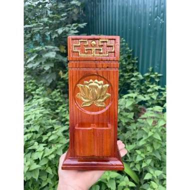 Ống nhang gỗ mạ vàng hoa sen - Đèn cúng sang trọng, trang trí bàn thờ, chỉ 96k