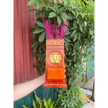 Ống nhang gỗ mạ vàng hoa sen - Đèn cúng sang trọng, trang trí bàn thờ, chỉ 96k