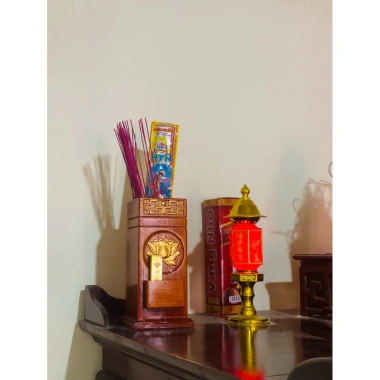 Ống nhang gỗ mạ vàng hoa sen - Đèn cúng sang trọng, trang trí bàn thờ, chỉ 96k