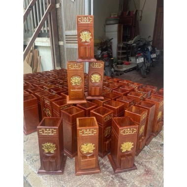 Ống nhang gỗ mạ vàng hoa sen - Đèn cúng sang trọng, trang trí bàn thờ, chỉ 96k