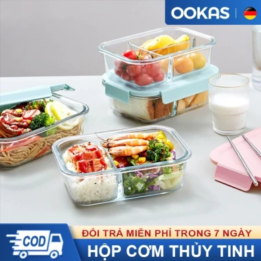 OOKAS Hộp Cơm Thủy Tinh Chịu Nhiệt Độ Kín Khít Dung Tích Lớn - Chỉ 49.000 VND