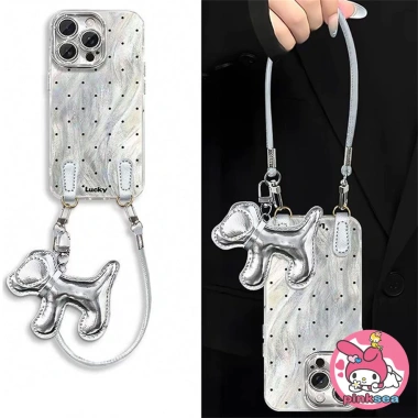 Ốp điện thoại chó con màu bạc, dây đeo, tương thích iPhone 16‑11, X, Xr, Xs Max, 8‑6 Plus - Vỏ mềm chống sốc cho bé gái 7 Ốp điện thoại chó con màu bạc, dây đeo, tương thích iPhone 16‑11, X, Xr, Xs Max, 8‑6 Plus - Vỏ mềm chống sốc cho bé gái 7