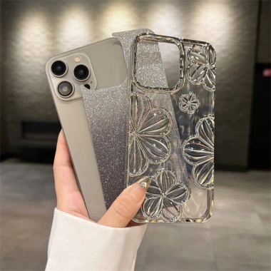 Ốp điện thoại TPU mềm họa tiết hoa gradient lấp lánh cho iPhone 11‑15 Pro Max