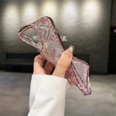 Ốp điện thoại TPU mềm họa tiết hoa gradient lấp lánh cho iPhone 11‑15 Pro Max
