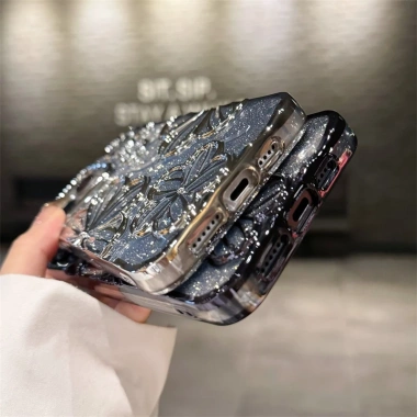 Ốp điện thoại TPU mềm họa tiết hoa gradient lấp lánh cho iPhone 11‑15 Pro Max