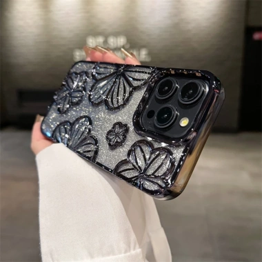Ốp điện thoại TPU mềm họa tiết hoa gradient lấp lánh cho iPhone 11‑15 Pro Max