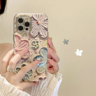 Ốp iPhone 16-11 Pro Max chống sốc bóng hoa Blu-ray, có màng ống kính lấp lánh, bảo vệ thời trang