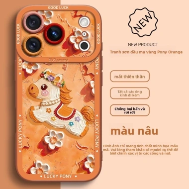 Ốp iPhone 17/16 Pro/Max/Mini Horse màu vàng phun – bảo vệ ống kính, chống sốc, dễ lau chùi