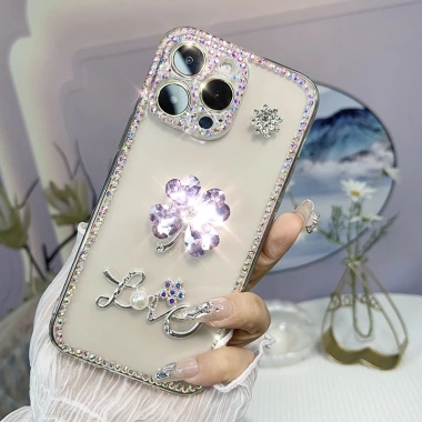 Ốp iPhone Bling Purple Diamond Clover - Keo Dán Miễn Phí, Đá Đính, Giá 84.240₫