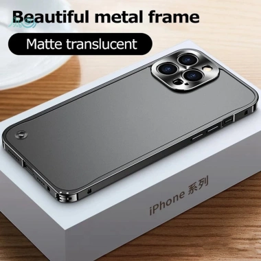 Ốp iPhone Kim Loại Sang Trọng, Khung Bảo Vệ Ống Kính, Mờ Trong Suốt cho iPhone 16/15/14 Pro Max, Plus