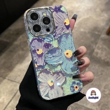 Ốp iPhone Laser Hoa Ánh Sáng Xanh TPU Mềm Chống Sốc Sang Trọng cho 11-17 Max Air