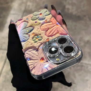 Ốp iPhone Laser Hoa Ánh Sáng Xanh TPU Mềm Chống Sốc Sang Trọng cho 11-17 Max Air