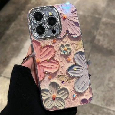 Ốp iPhone Laser Hoa Ánh Sáng Xanh TPU Mềm Chống Sốc Sang Trọng cho 11-17 Max Air