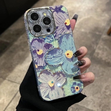 Ốp iPhone Laser Hoa Ánh Sáng Xanh TPU Mềm Chống Sốc Sang Trọng cho 11-17 Max Air