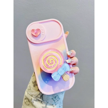 Ốp iPhone nắp trượt Tim Be Love cầu vồng gắn kẹo ngọt, tương thích iPhone 6-14 Pro/Plus/Promax – Giá 38.000đ