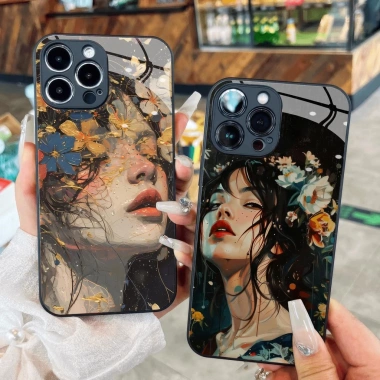 Ốp Kính 3D Cô Gái và Hoa Đẹp Dành Cho iPhone 13,12,11,XS Max,Pro Max - Giá 69k