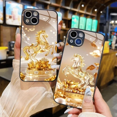 Ốp Kính Ngựa Vàng Đen Mỏng iPhone 17/16/15/14/13/12/11/8/7/6s/XR/Pro Max 68.000 VND 2