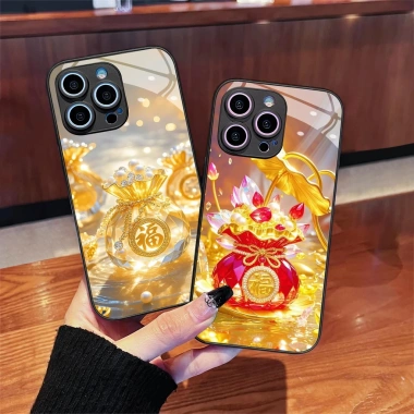 Ốp Kính Túi Tài Lộc Thần Tài Pha Lê May Mắn Tết cho iPhone 17/16/15/14/13/12/11 Giá 68.000đ