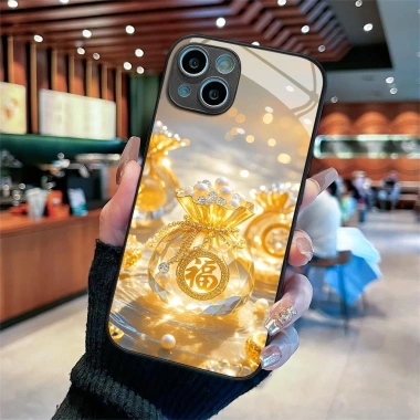 Ốp Kính Túi Tài Lộc Thần Tài Pha Lê May Mắn Tết cho iPhone 17/16/15/14/13/12/11 Giá 68.000đ
