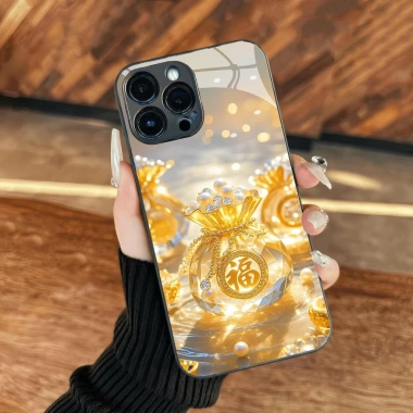 Ốp Kính Túi Tài Lộc Thần Tài Pha Lê May Mắn Tết cho iPhone 17/16/15/14/13/12/11 Giá 68.000đ