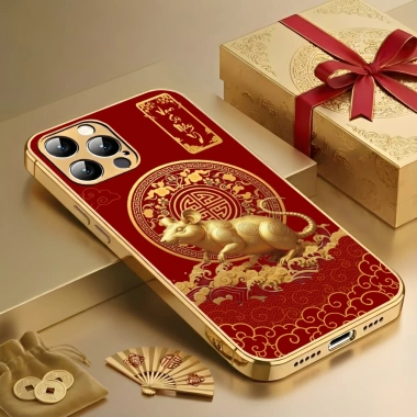 Ốp Lưng 12 Con Giáp Tài Lộc Đỏ iPhone 11/12 - Viền Mạ Vàng, Mặt Kính, 75.050₫