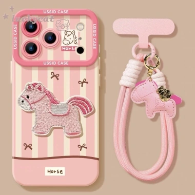 Ốp Lưng 3D DIY Hồng Sọc Nơ Ngựa + Dây Buộc cho iPhone 7-17 - Giá chỉ 9.914₫