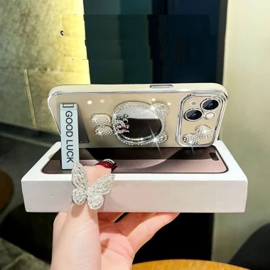 Ốp Lưng 3D Flash Kim Cương Nơ Gấu Gương Giá Đỡ TPU cho iPhone 17/16/15 Pro Max, 14/13/12 Pro Max, XS, XR, X - 95.256₫