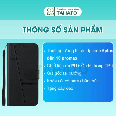 Ốp lưng da cao cấp TAHATO nắp gập 2 mặt khóa cài cho iPhone 6/7/8/7 Plus/13/14/15 Pro Max, có khe thẻ – giá 55.800₫ 2 Ốp lưng da cao cấp TAHATO nắp gập 2 mặt khóa cài cho iPhone 6/7/8/7 Plus/13/14/15 Pro Max, có khe thẻ – giá 55.800₫ 2