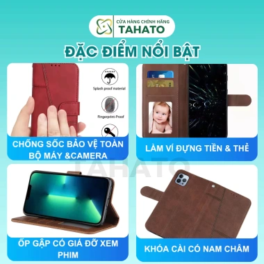 Ốp lưng da cao cấp TAHATO nắp gập 2 mặt khóa cài cho iPhone 6/7/8/7 Plus/13/14/15 Pro Max, có khe thẻ – giá 55.800₫