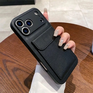 Ốp lưng da sỏi sang trọng cho iPhone 17/16/15/14 Pro Max - Chống sốc, cứng, ngăn thẻ - Giá 107.352đ
