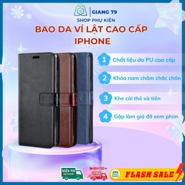 Ốp Lưng Da Ví Lật IPHONE Các Đời Máy - Hai Mặt Chất Lượng Cao, Khóa Nam Châm Sang Trọng, Tiện Dụng 58k 9