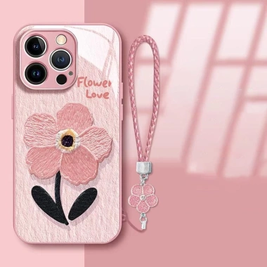 Ốp lưng iPhone 11-17 Pro Max: Vỏ cứng và thủy tinh, hình hoa, hoạt hình dễ thương, dây đeo, chống rơi, giảm giá 21%
