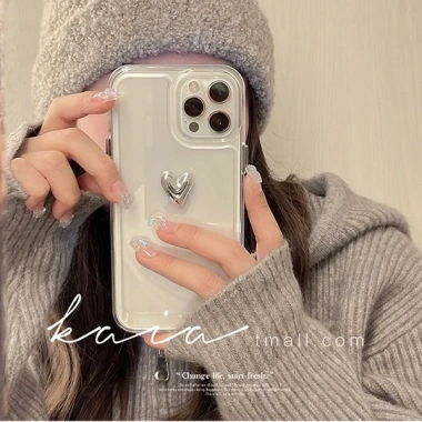 Ốp lưng iPhone 16/16 Pro Acrylic mạ bạc, hình trái tim trong suốt, tương thích iPhone 13/7/8/XR - Giá 30.400đ