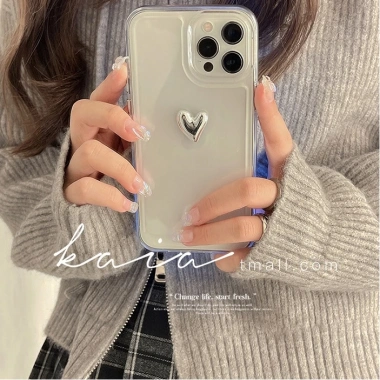 Ốp lưng iPhone 16/16 Pro Acrylic mạ bạc, hình trái tim trong suốt, tương thích iPhone 13/7/8/XR - Giá 30.400đ