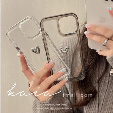 Ốp lưng iPhone 16/16 Pro Acrylic mạ bạc, hình trái tim trong suốt, tương thích iPhone 13/7/8/XR - Giá 30.400đ