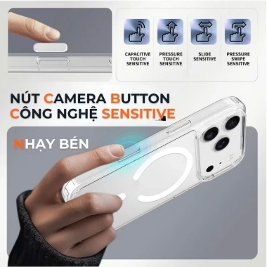 Ốp lưng iPhone 17 Pro/Pro Max LIKGUS trong suốt, nút camera control, sạc không dây, chống sốc - 219k