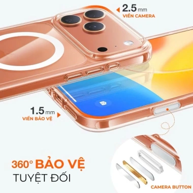 Ốp lưng iPhone 17 Pro/Pro Max LIKGUS trong suốt, nút camera control, sạc không dây, chống sốc - 219k