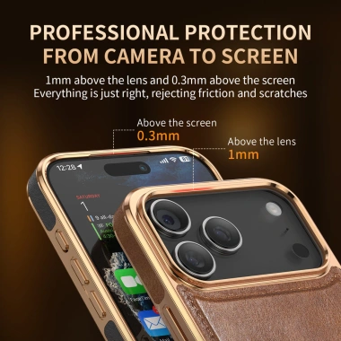 Ốp Lưng iPhone 17/16/15 Pro Max Retro Da Mạ – Sáp Dầu, Sạc Không Dây, 178.267₫