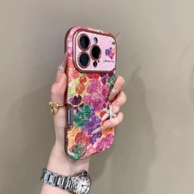 Ốp lưng iPhone 17/16/15/14 Pro Max hoa lấp lánh cửa sổ lớn, sang trọng, bảo vệ camera, chống sốc, chống rơi