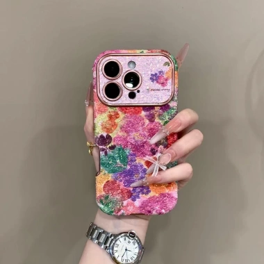 Ốp lưng iPhone 17/16/15/14 Pro Max hoa lấp lánh cửa sổ lớn, sang trọng, bảo vệ camera, chống sốc, chống rơi