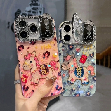 Ốp Lưng iPhone 17/16/15/14/13 Tranh Sơn Dầu Ngựa Ánh Sáng Xanh Bảo Vệ Chống Sốc