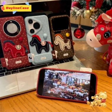 Ốp Lưng iPhone 17‑16‑15‑14‑13‑12‑11 Pro Max, X, Xr, Xs Max, 8, 7 Plus – Ins Chấm Bi Nhãn Thêu Pony, Gương Lật Đứng, Da Vỏ
