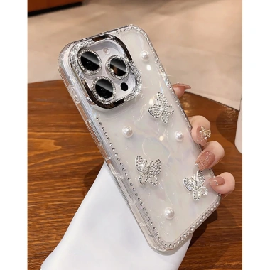 Ốp Lưng iPhone Bling Kim Cương Silicon – Bảo Vệ Sốc, Ngọc Trai Bướm cho iPhone 16/15/14 Plus/13 9 Ốp Lưng iPhone Bling Kim Cương Silicon – Bảo Vệ Sốc, Ngọc Trai Bướm cho iPhone 16/15/14 Plus/13 9