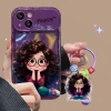 Ốp Lưng iPhone Bốn Màu Bé Gái Có Kính Kiểu Tóc Xoăn - Giá Đỡ Vanity Chống Rơi cho iPhone 15/14/13/12/11