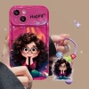 Ốp Lưng iPhone Bốn Màu Bé Gái Có Kính Kiểu Tóc Xoăn - Giá Đỡ Vanity Chống Rơi cho iPhone 15/14/13/12/11 8