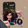 Ốp Lưng iPhone Bốn Màu Bé Gái Có Kính Kiểu Tóc Xoăn - Giá Đỡ Vanity Chống Rơi cho iPhone 15/14/13/12/11 10