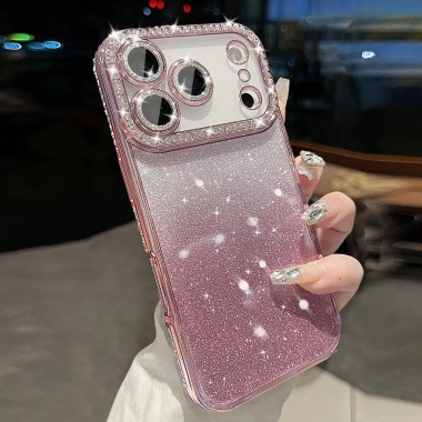 Ốp lưng iPhone đính đá lấp lánh kèm kính bảo vệ camera, tương thích iPhone 12-17 Pro Max, Air - Giá 88.800 VND