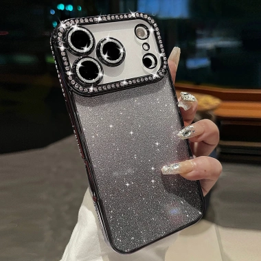 Ốp lưng iPhone đính đá lấp lánh kèm kính bảo vệ camera, tương thích iPhone 12-17 Pro Max, Air - Giá 88.800 VND