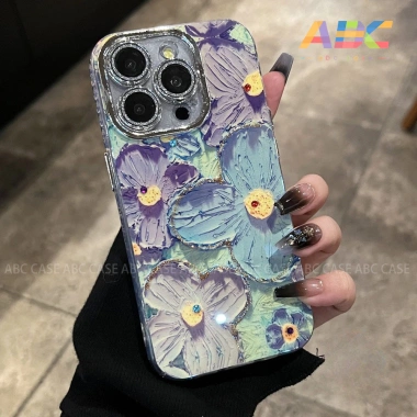 Ốp lưng iPhone họa tiết hoa sơn dầu bảo vệ ống kính - Giá 50.000, tương thích 15‑14‑13‑12‑11 Pro Max XR 8 Plus