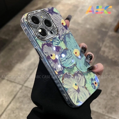 Ốp lưng iPhone họa tiết hoa sơn dầu bảo vệ ống kính - Giá 50.000, tương thích 15‑14‑13‑12‑11 Pro Max XR 8 Plus